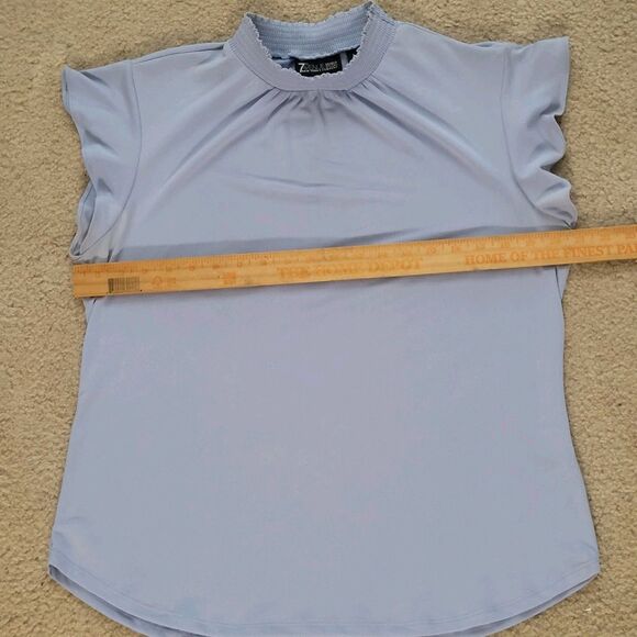 7th Avenue Top Womens L Blue Ruffle Flutter Sleeves Mock Neck Boho Cottagecore - Picture 7 of 11
